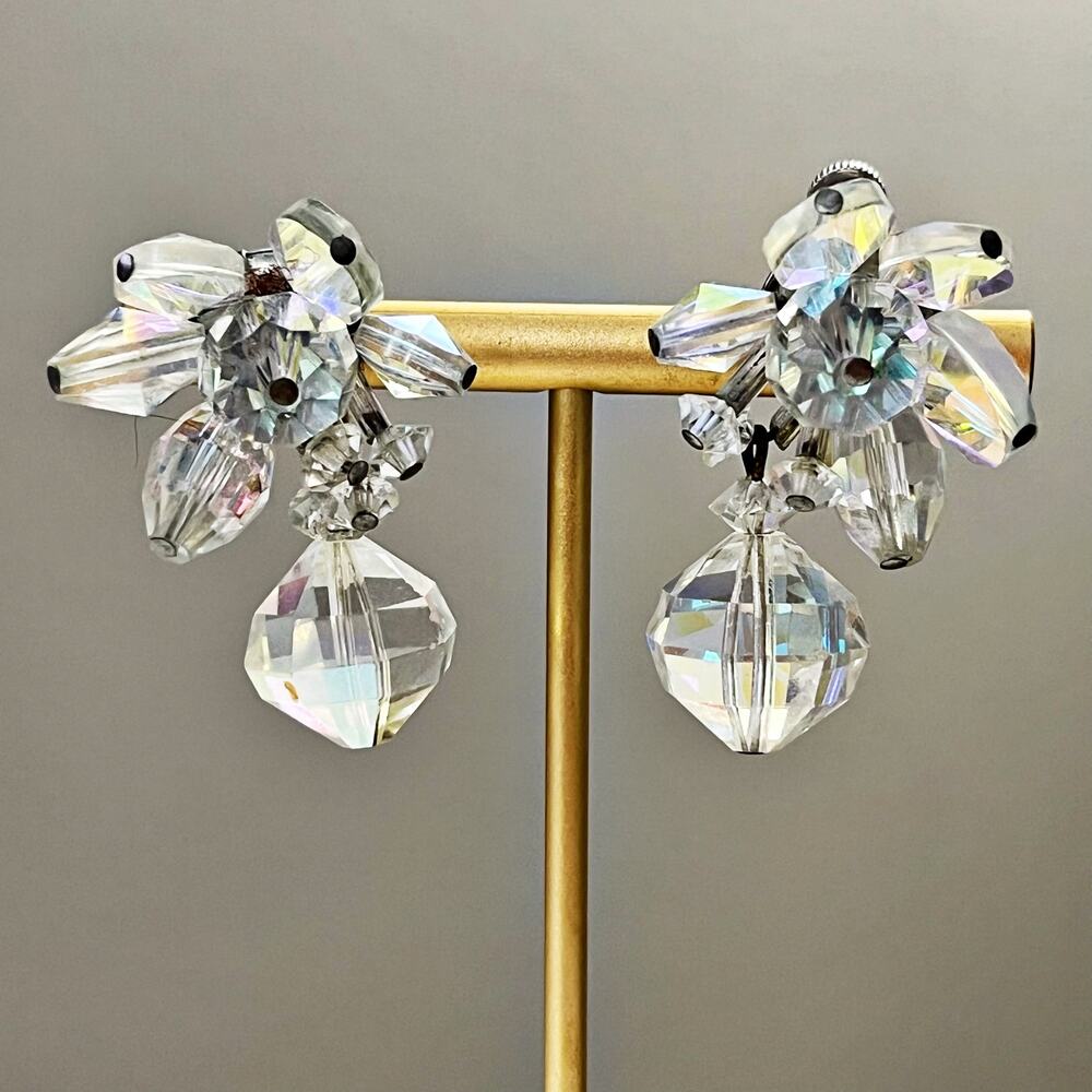 Vendome Vintage Aurora Borealis AB Drop Clip Earrings 1960's